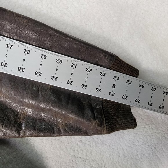 Vintage Context Brown Leather Collared Distressed Aviator Moto Jacket Coat - Picture 7 of 16